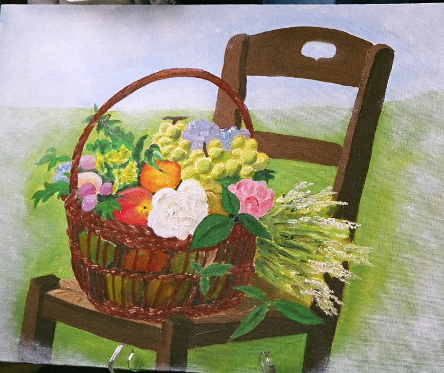 Pannier fleurs sur chaise